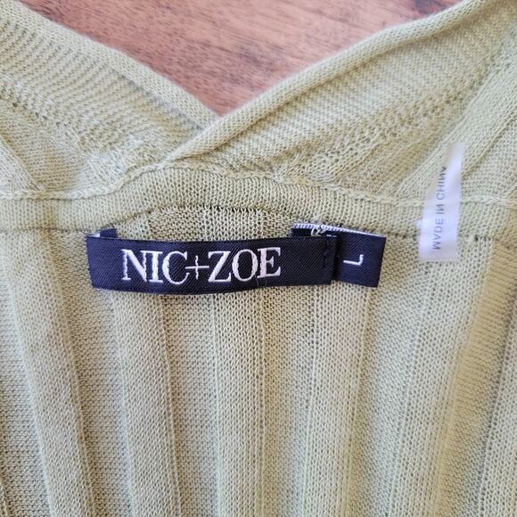 Nic + Zoe Open Cardgian Womens Large Green Pleat Cotton Blend Lightweight - Picture 6 of 9
